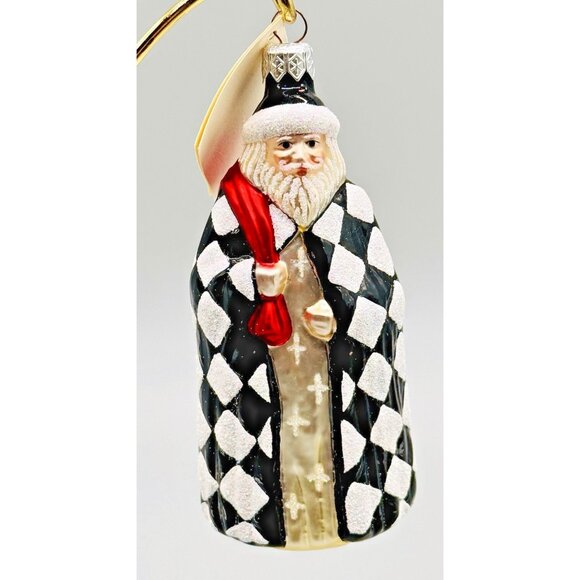 Patricia Breen Saint Louis Santa Black White Harlequin Ornament Christmas Tags - Picture 1 of 9